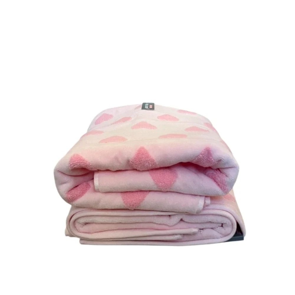 4pc Caro Home PINK HEART Cotton 2 Bath 2 Hand Towel Set Valentine's Day NEW
